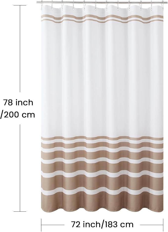 Beige and White Striped Shower Curtain 72x78 Inches, Waterproof Fabric - Image 7