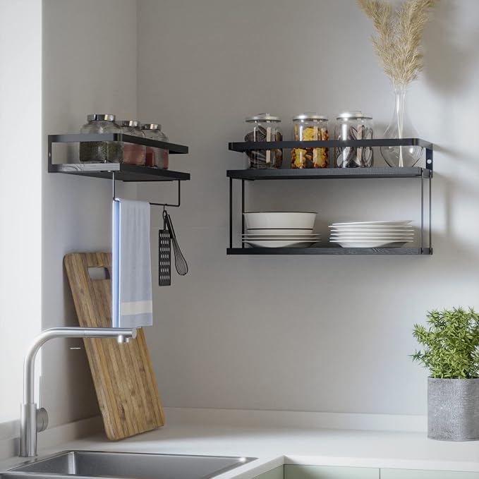 RICHER HOUSE 2+1 Tier Wall Mounted Floating Shelves Set of 2, Rustic Wood Wall - Image 8