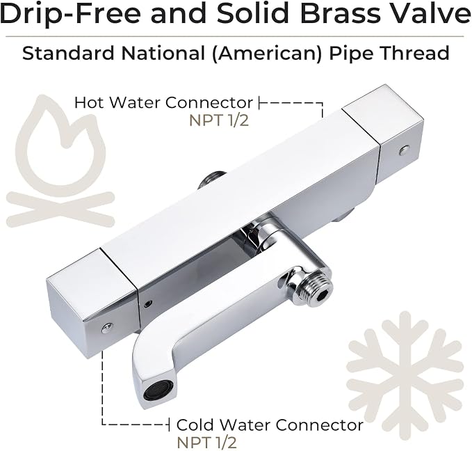 Shower Faucet Set 8" Square Shower Head 3 Function Thermostatic Rainfall Shower - Image 5
