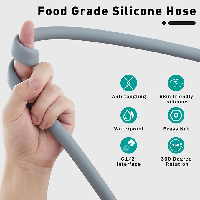 Ultra-Soft Silicone Shower Hose Replacement, 59 Inch Extra Long HandHeld Hose - Image 3