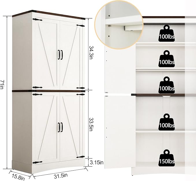71" Tall Kitchen Pantry, Farmhouse Storage Cabinet - Image 2