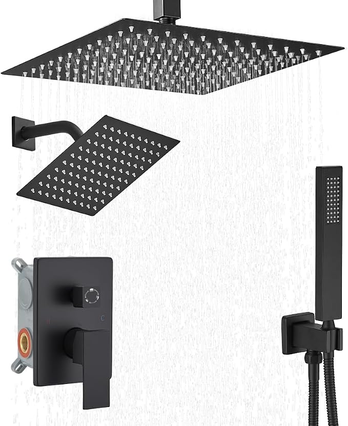 Shower Faucet Set Matte Black Shower System, Knob Switch Diverter Shower Faucet by YCAIKOI