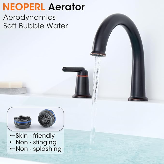 Roman Bath Tub Faucet Set with Sprayer, 5 Hole Widespread Deck Mount Bathtub - Image 3