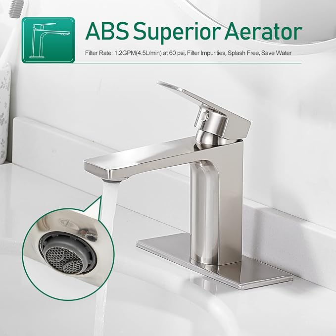 VOTON Brass Bathroom Faucet, Brushed Nickel Finish, Single Handle, 1 or 3 Hole - Image 2