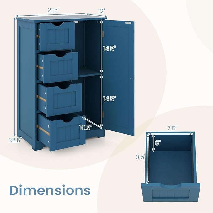 Tangkula Bathroom Floor Cabinet, Freestanding Storage Cabinet - Image 3