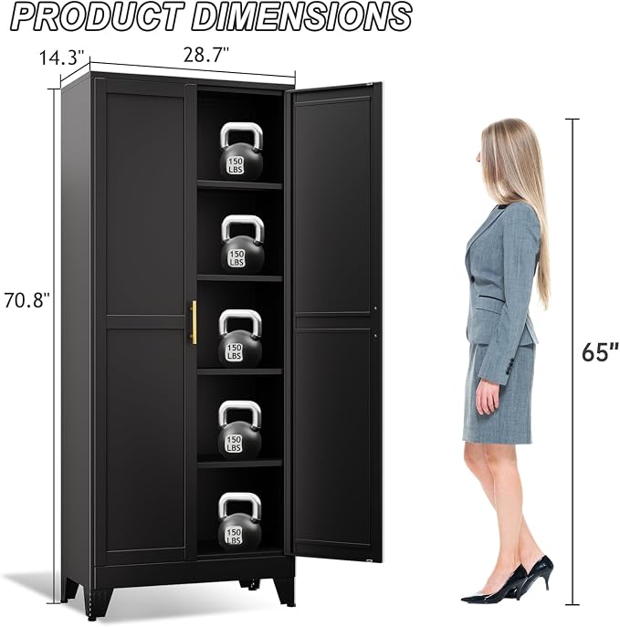 Metal Pantry Cabinet with 2 Doors and Adjustable Shelves - Image 2