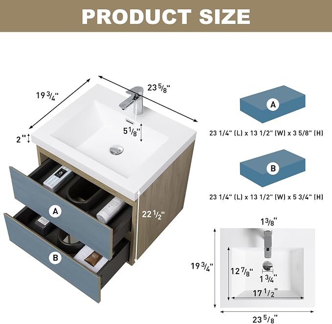 Floating Vanity Bathroom, 24 Inch Bathroom Vanity - Image 2