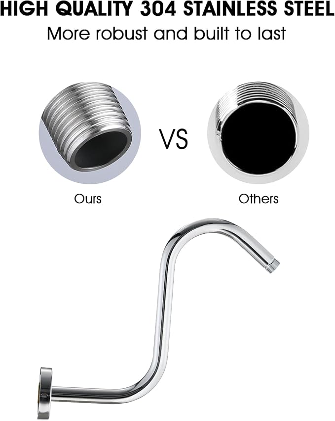 Shower Head Arm 10 Inch Chrome, S Shaped Shower Head Extender Arm - Image 5