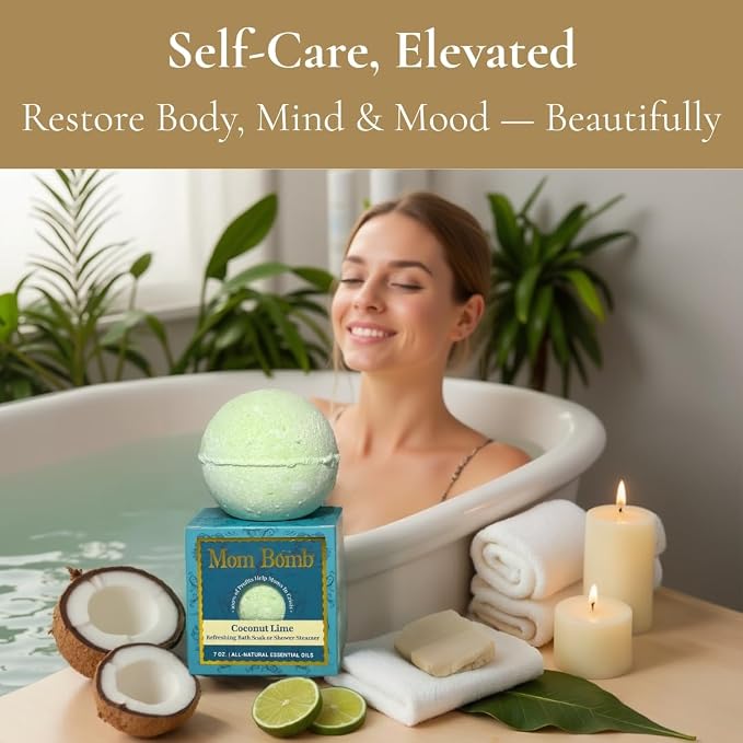 Mom Bomb Coconut Lime Bath Bomb – Essential Oils, Clean Ingredients – Relaxing - Image 3