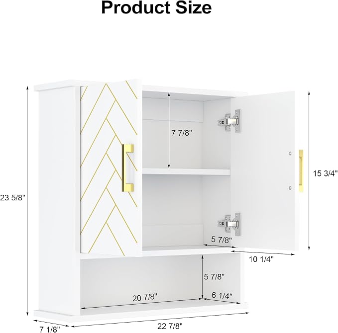 White Chevron Pattern Bathroom Wall Mount Cabinet, Stylish Hanging Medicine - Image 2