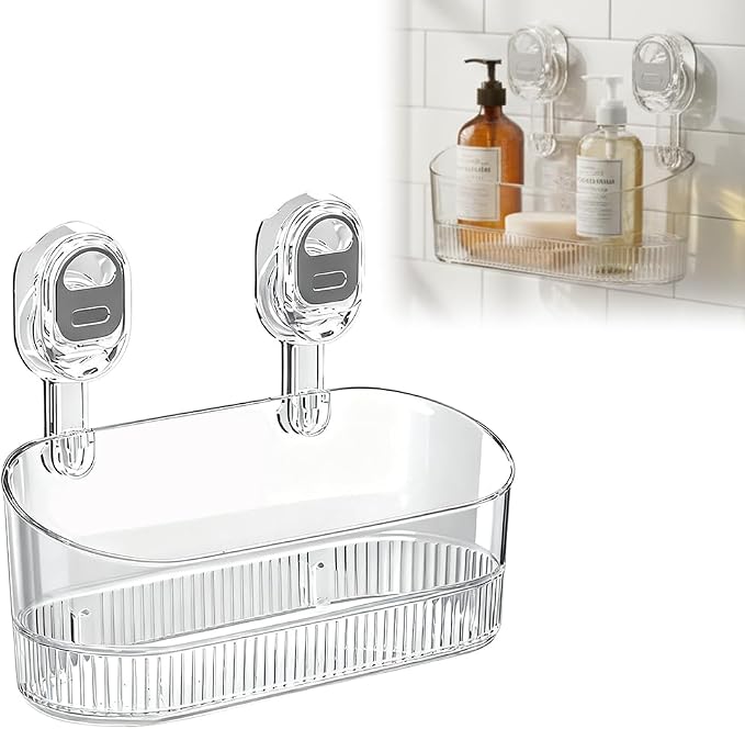 No-Drill Bathroom Suction Storage Box, Corrugated Suction Cup Storage Holder by FANSUIT