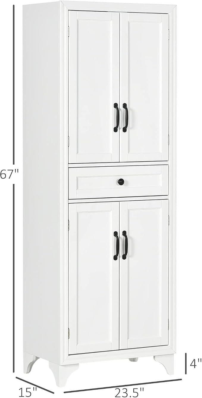 HOMCOM 67" Tall Freestanding Kitchen Pantry Cabinet, 4-Door Storage Cabinet - Image 3