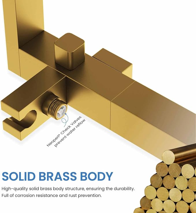 KIBI Cube Brushed Gold Freestanding Bathtub Faucet ‑ Floor‑Mounted Brass Tub - Image 5