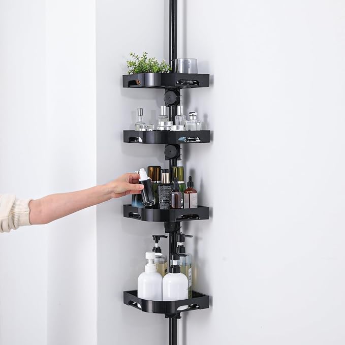 Tension Pole Shower Caddy Organizer with4 Tier L-Shaped Rust Resistant Bathroom - Image 3