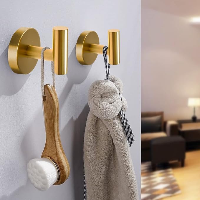 Vuzvuv 2-Pack Gold Wall-Mounted Towel Hooks, SUS304 Stainless Steel Waterproof - Image 5