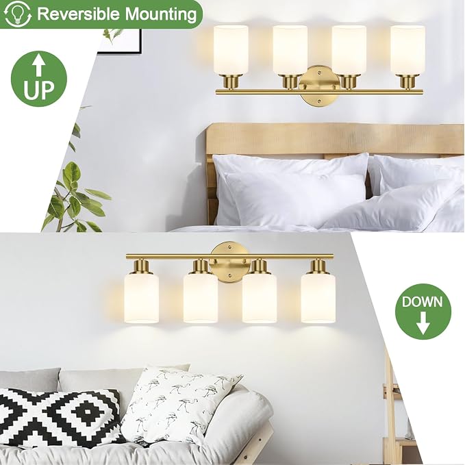 4-Light Bathroom Light Fixtures, Brushed Gold Modern Vanity Lights - Image 7