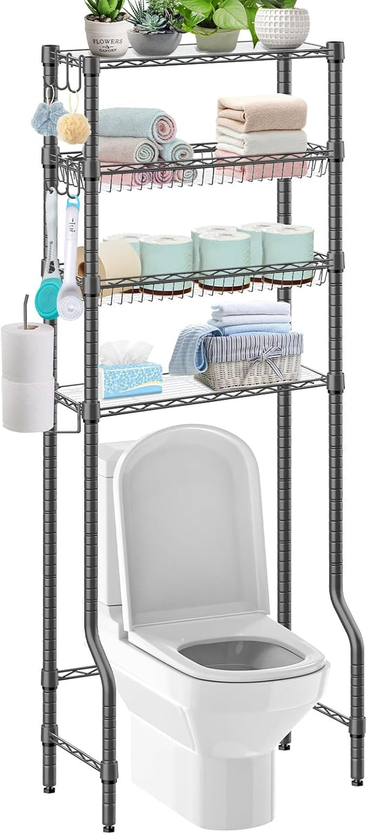 Over The Toilet Storage, 4-Tier Over Toilet Shelf Organizer Metal Storage Rack by Folews