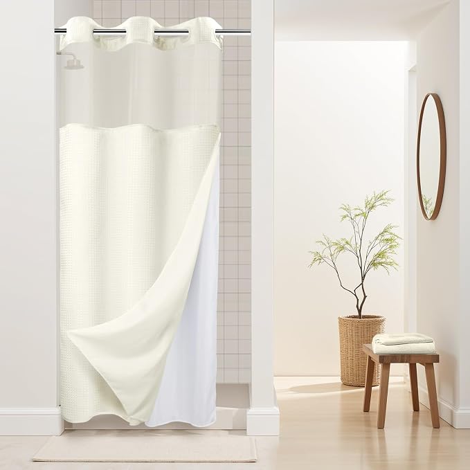 River Dream Stall Heavyweight No Hooks Required Dotted Waffle Weave Shower by RiverDream