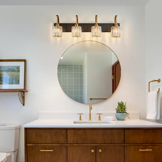 4-Light Crystal Vanity Light, Modern Black Gold Bathroom Wall Sconce - Image 7
