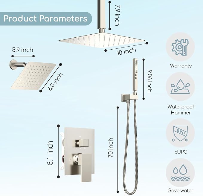Shower Faucet Set Brushed Nickel Shower System, Bostingner Five Function - Image 5