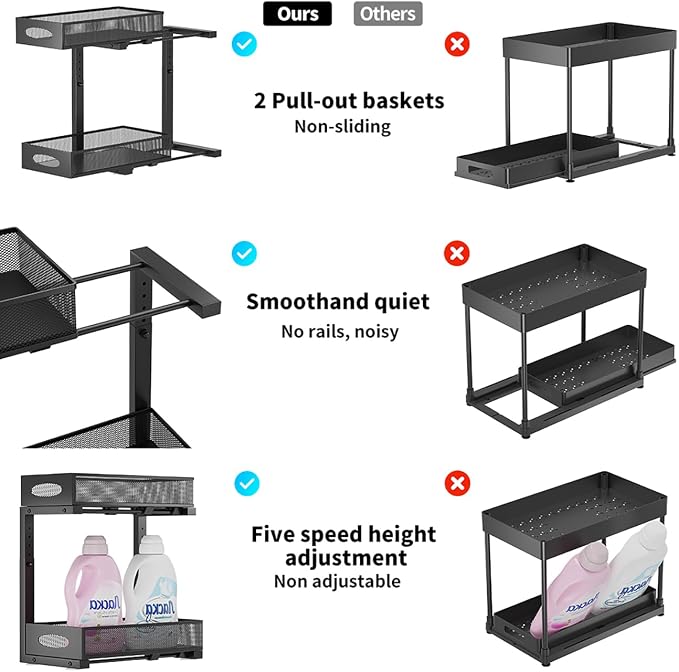 Under Sink Organizer, 2-Tier Pull Out Cabinet Organizer - Image 3