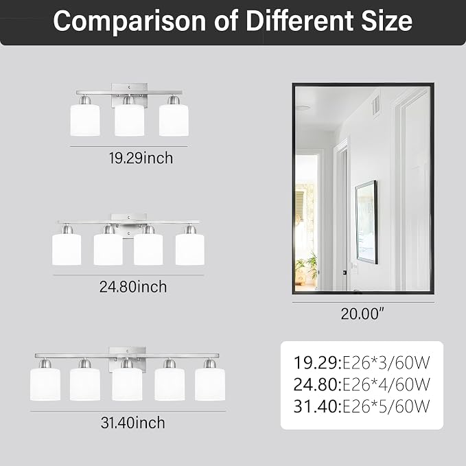 4 Light Bathroom Light Fixtures, Brushed Nickel Vanity Lights - Image 5