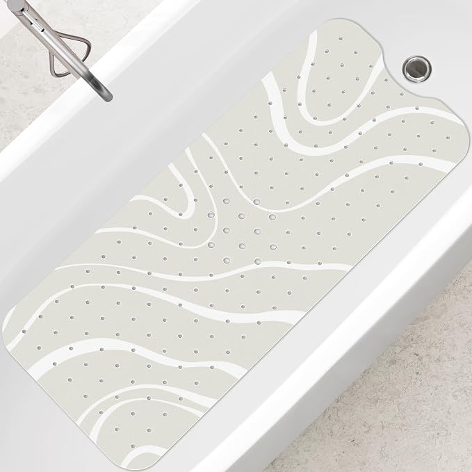 SHUCHING White Minimalist Lines Bath Mat by SHUCHING