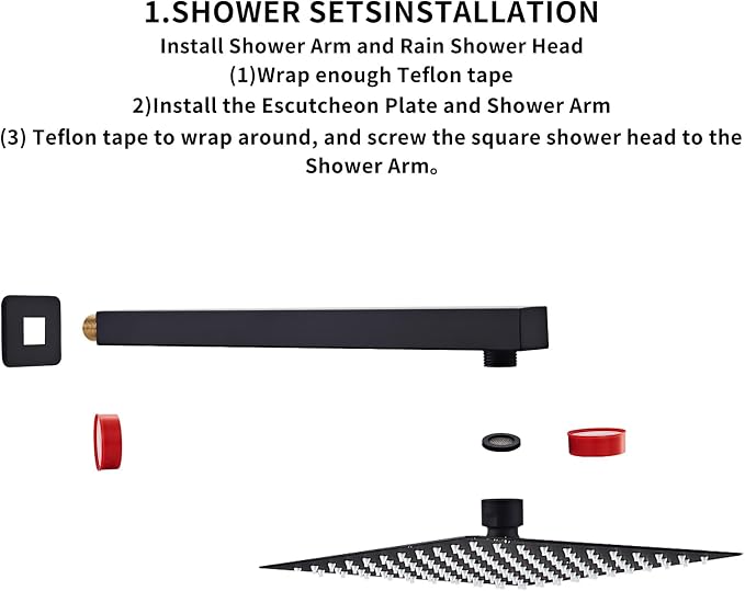 10" Matte Black Shower Faucet Set – Square Rainfall Showerhead + Handheld & - Image 8