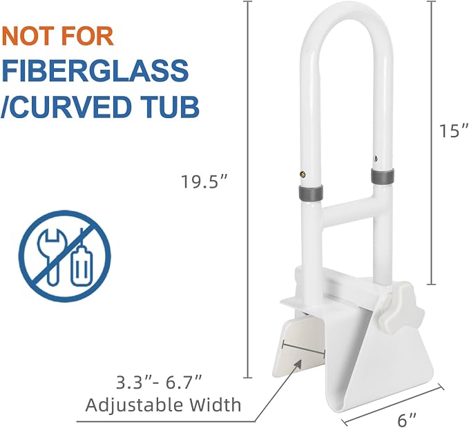 Adjustable Bathtub Safety Rail for Elderly, Tub Grab Bar for Bathroom, - Image 3