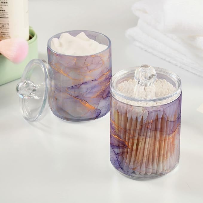 2 Pack Qtip Holder Organizer Dispenser Purple Transparent Waves Marble Bathroom - Image 5