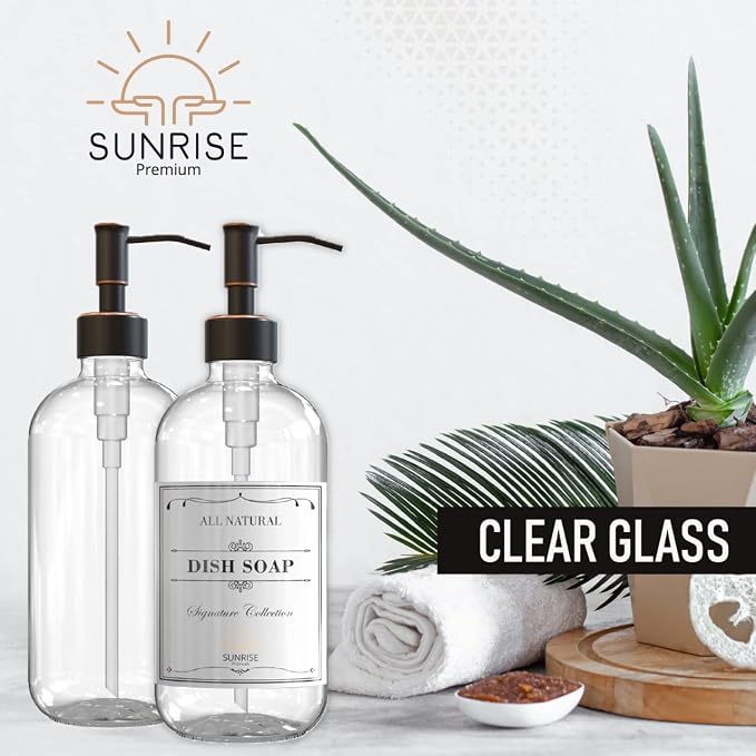 2 Pack Clear Glass Soap Dispenser 16 OZ - Image 3