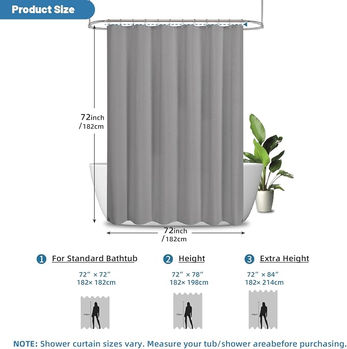 2-in-1 Waterproof Fabric Shower Curtain - Image 3