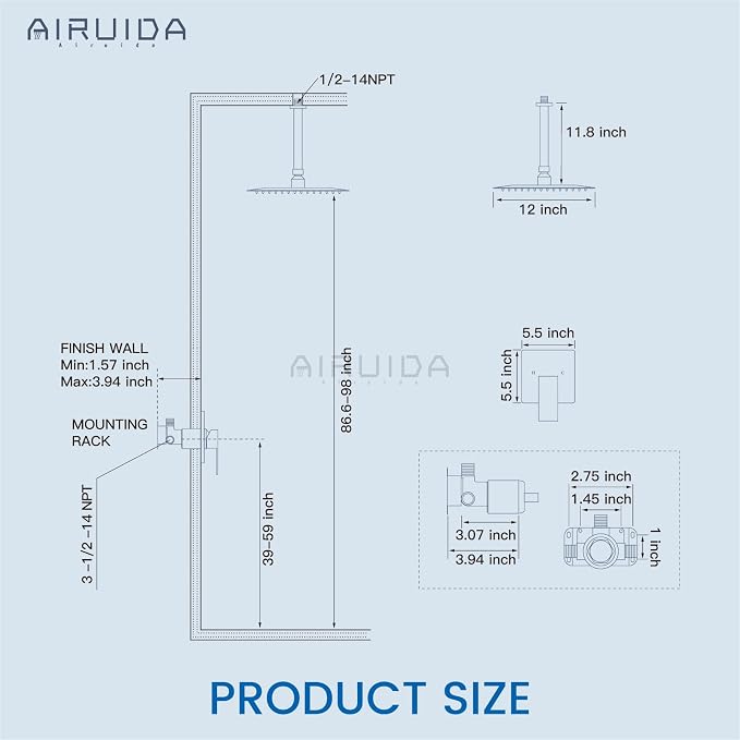 Airuida Shower Faucet Set and Handle Set Single Function Shower Trim Kit - Image 6