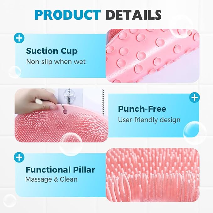 Silicone Shower Foot Scrubber Mat, 2025 Upgrade Shower Mat Slip Suction Cups - Image 5