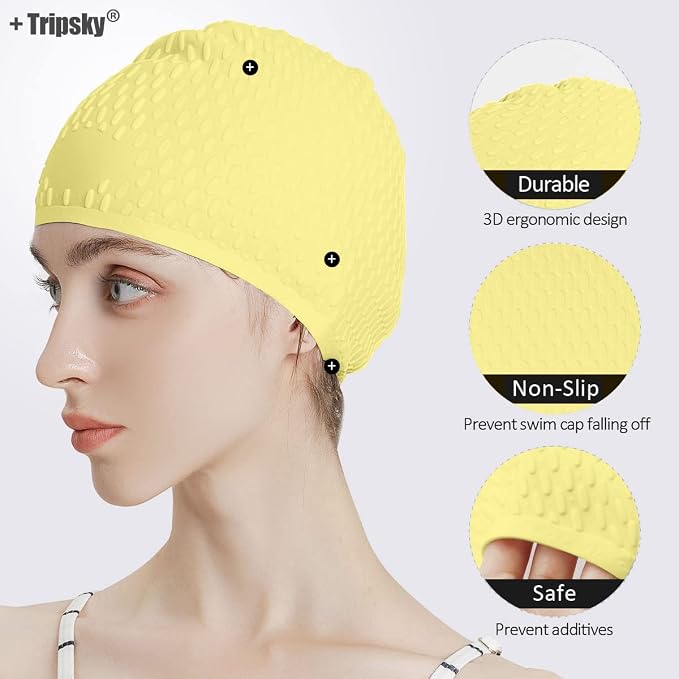 Tripsky Silicone Swim Cap, Comfortable Bathing Cap Ideal - Image 3