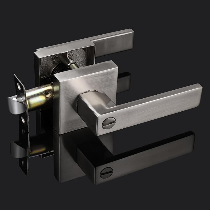 Probrico Interior Brushed Nickel Door Handle, Heavy Duty, Flat Square Privacy - Image 2