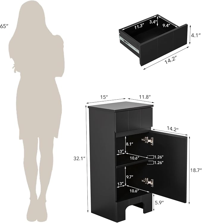 Small Bathroom Cabinet with Adjustable Shelves, Anti-Tip Design, 14.96" L x - Image 2