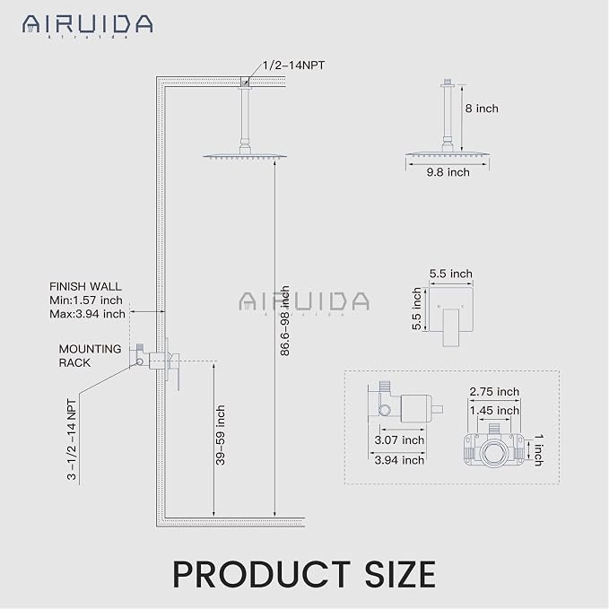 Airuida Shower Faucet Set and Handle Set Single Function Shower Trim Kit - Image 6