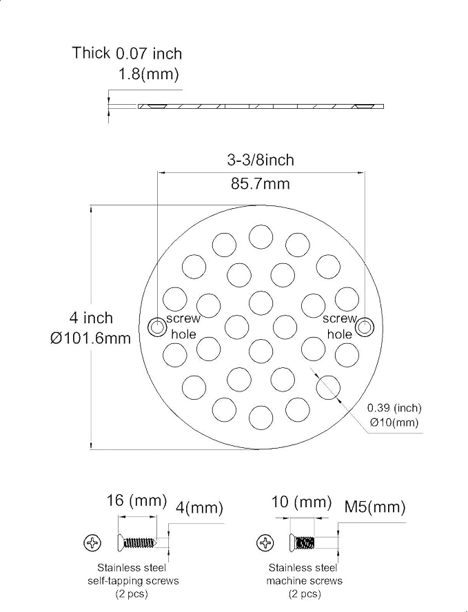 4 Inch Screw-in Round Shower Drain Cover Replacement Floor Drainer - Image 2