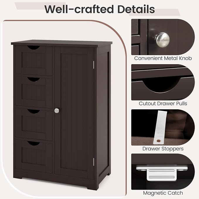 Tangkula Bathroom Floor Cabinet, Freestanding Storage Cabinet - Image 8