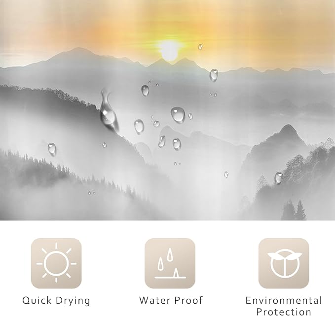 Riyidecor Misty Mountain Shower Curtain 72Wx72H Inch Black Sunrise Foggy - Image 7