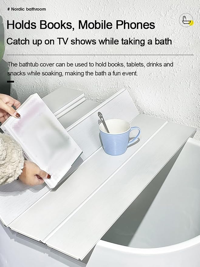 Adjustable Foldable Dust-Proof Bathtub Cover White, Waterproof Shutter Bathtub - Image 4