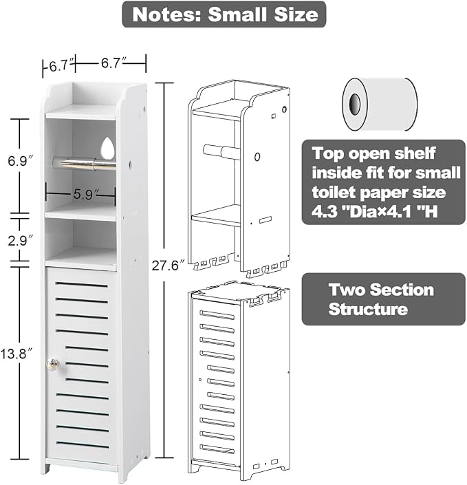 AOJEZOR Toilet Paper Holder Stand: Small Bathroom Storage Cabinet - Image 4