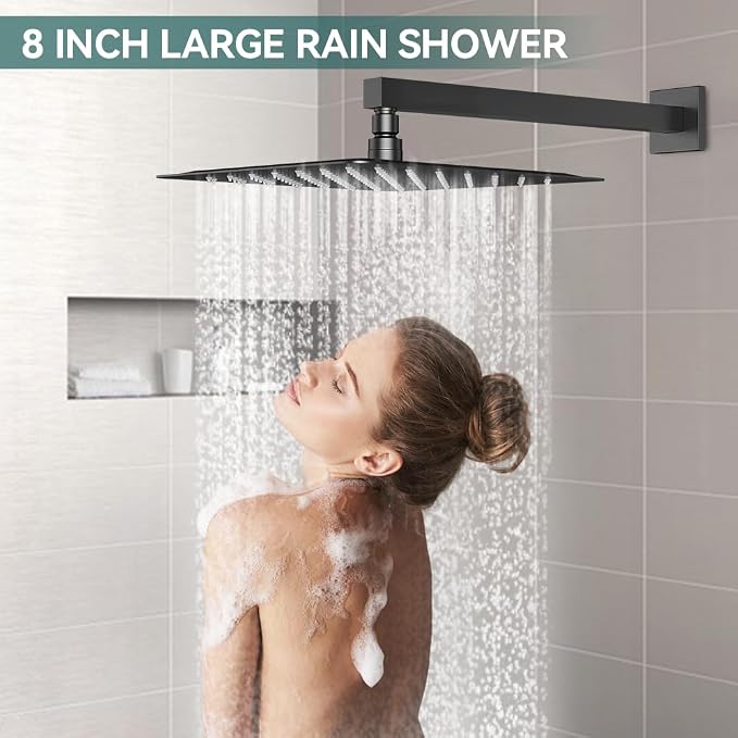Shower Faucet Set Matte Black Shower System, Starbath 8" Rain Shower Head and - Image 4