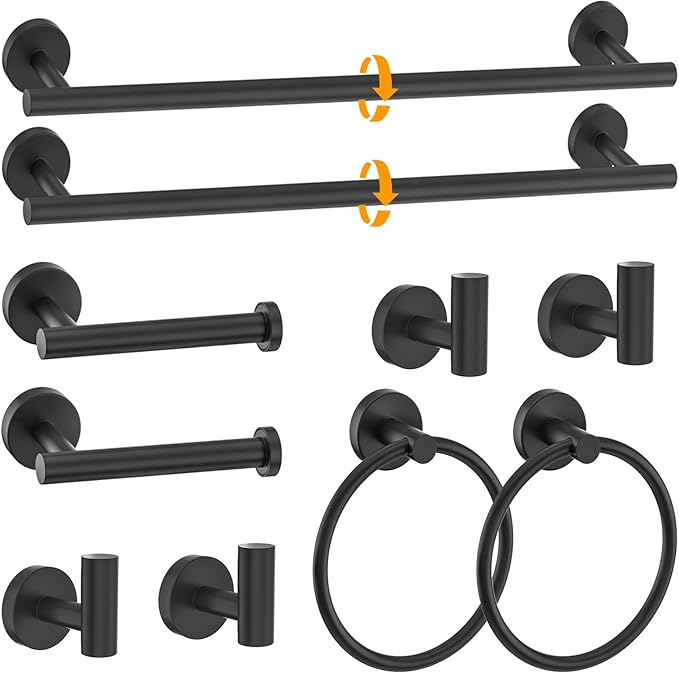 10 Pieces Towel Bar Set Matte Black Bathroom Hardware Set Includes 23.6 Inch by Woekme