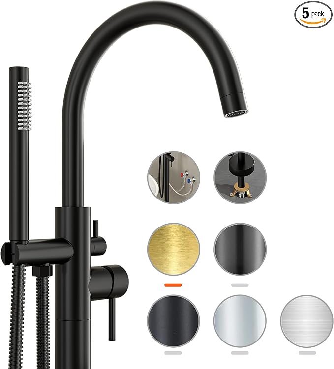 Freestanding Bathtub FaucetFloor Mount Bathtub Filler Shower Mixer Faucet by Unknown