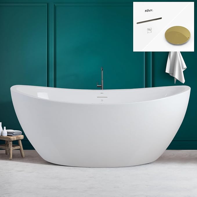 FerdY Naha 67" Freestanding Bathtub, Curve Edge Soaking Bathtub by FerdY