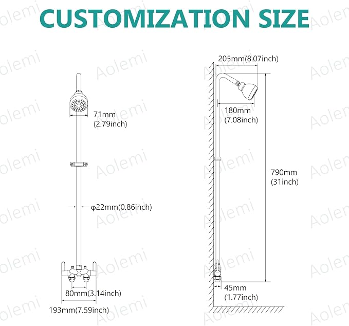 Aolemi Outdoor Shower Fixtures Kit Faucet System 3 Inch Center - Image 7