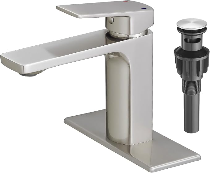VOTON Brass Bathroom Faucet, Brushed Nickel Finish, Single Handle, 1 or 3 Hole by VOTON