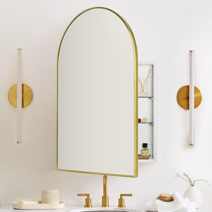TEHOME 20 x 30'' Brush Gold Arched Bathroom Medicine Cabinet by TEHOME